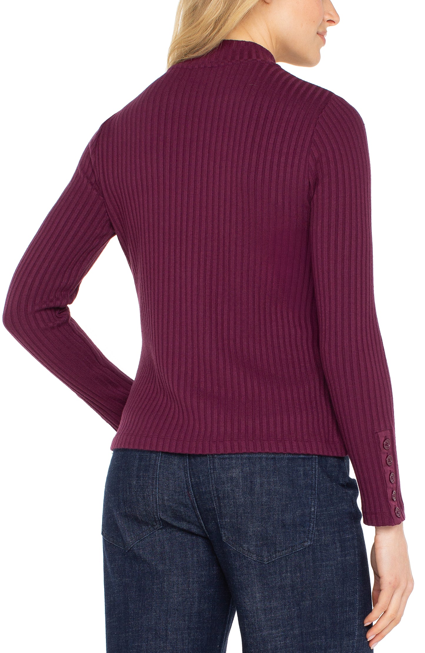 Long Sleeve Mock Rib Top in Wine | Liverpool