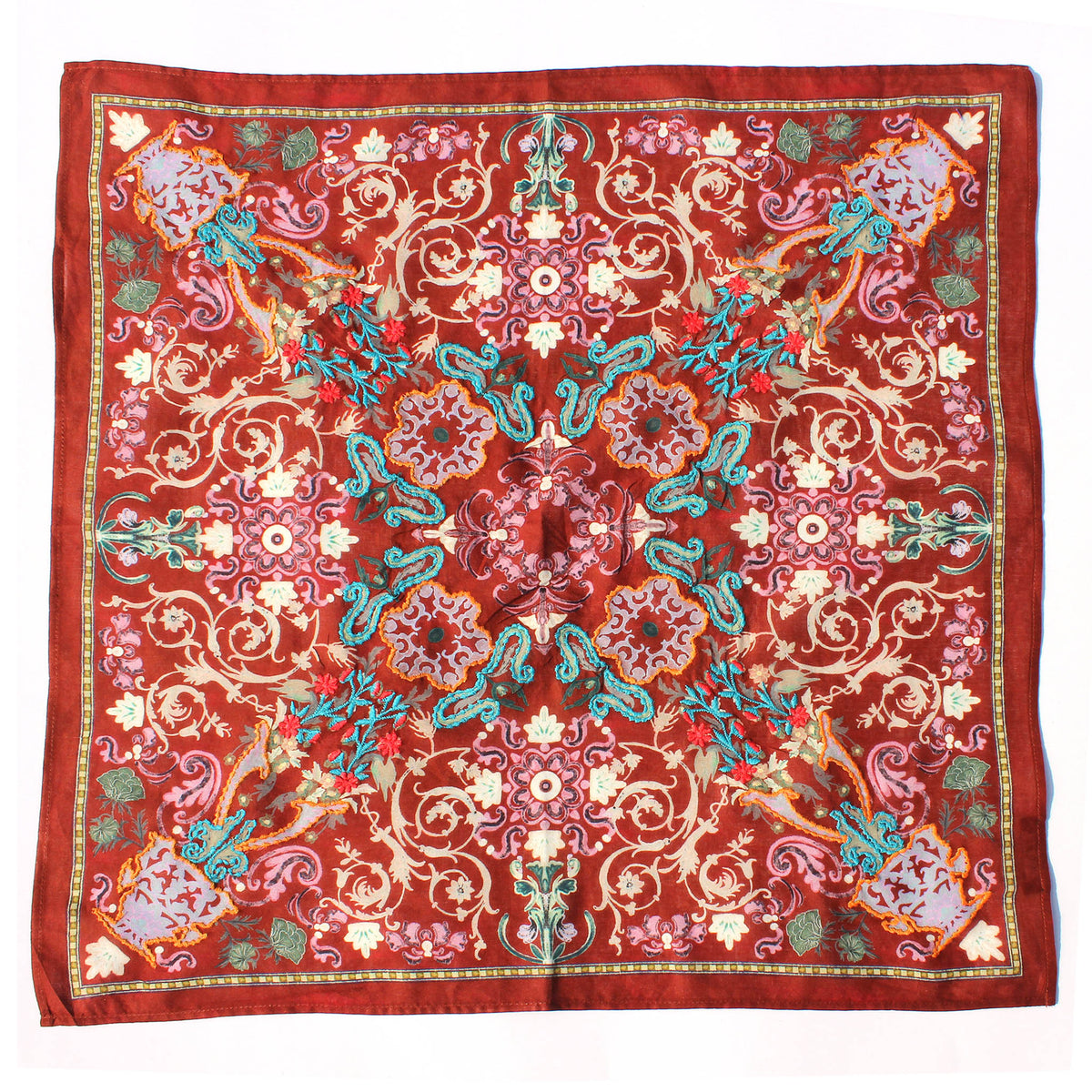 Rust Kaliedescope Cotton Square Scarf