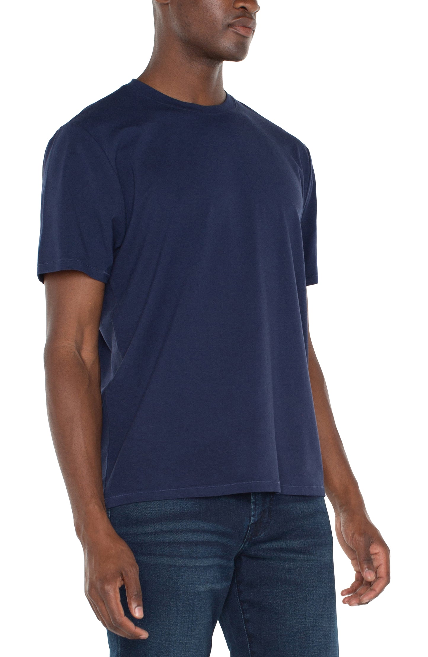 Short Sleeve Crew Neck Tee in Navy | Liverpool