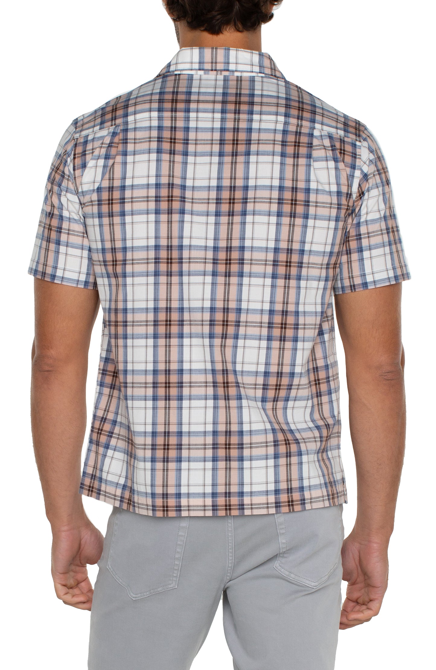 Short Sleeve Button Up - White Peach Plaid | Liverpool