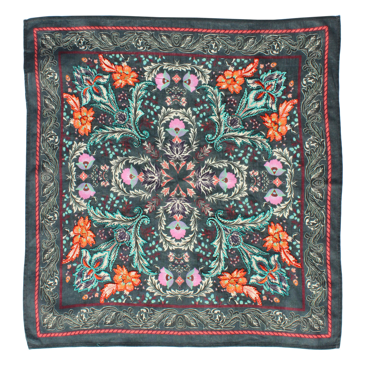 Black Leaf Cotton Square Scarf