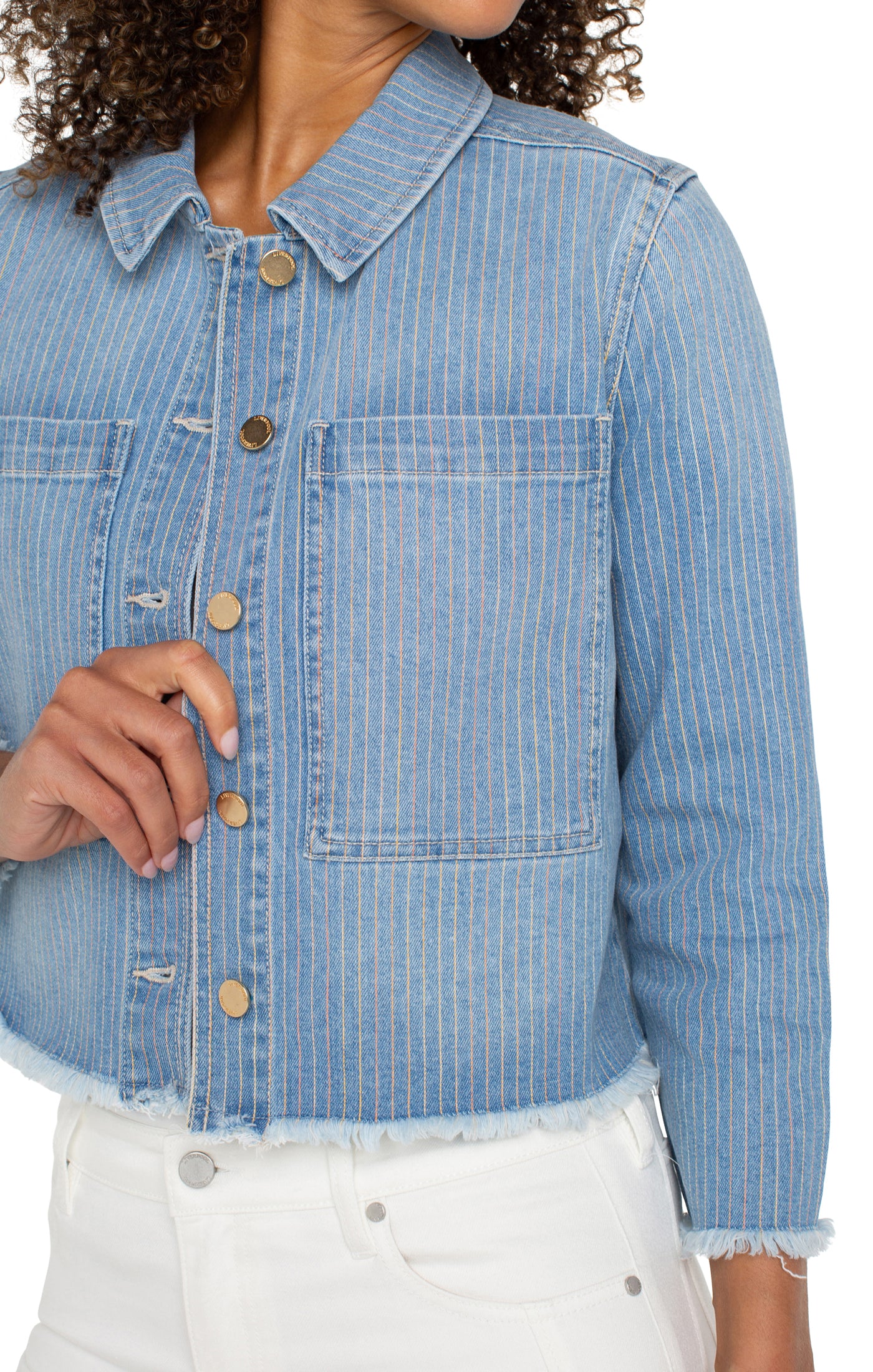 Denim Crop Shacket in Sunset Stripe | Liverpool