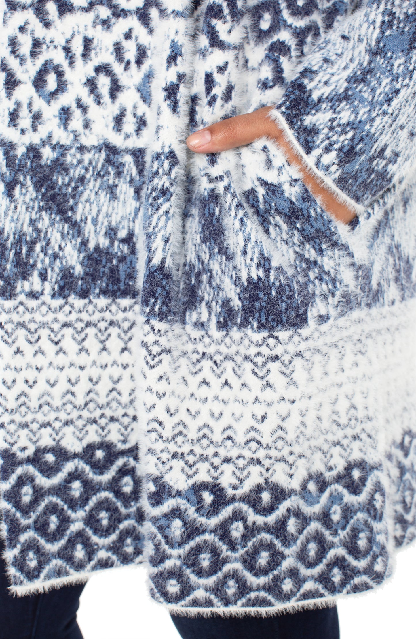 Open Sweater Coat in Blue & White | Liverpool