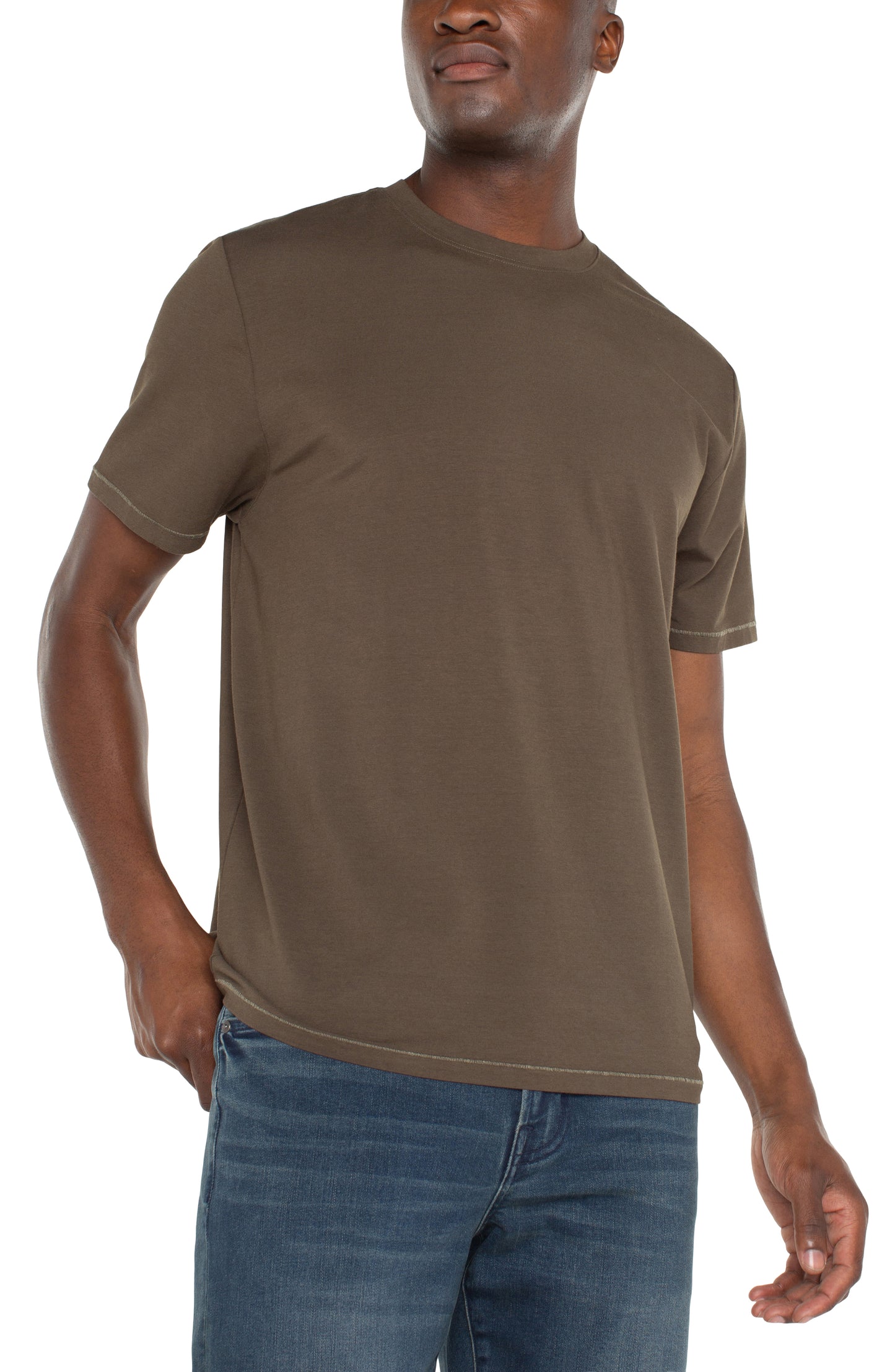Short Sleeve Crew Neck Tee in Olive | Liverpool