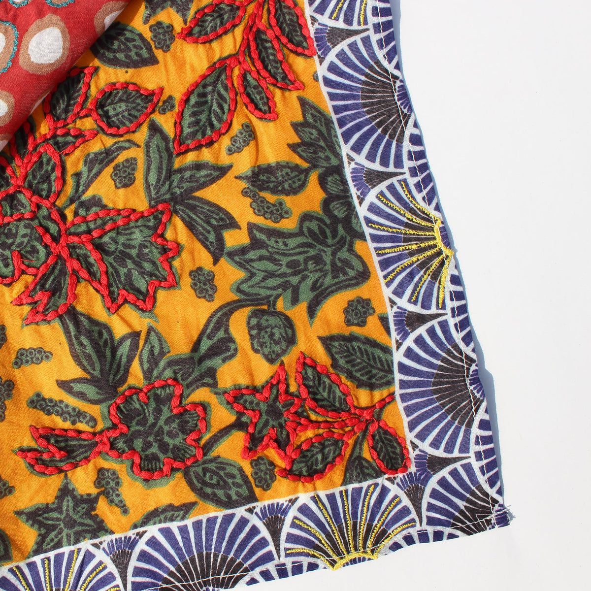 Blue Patchwork Cotton Square Scarf