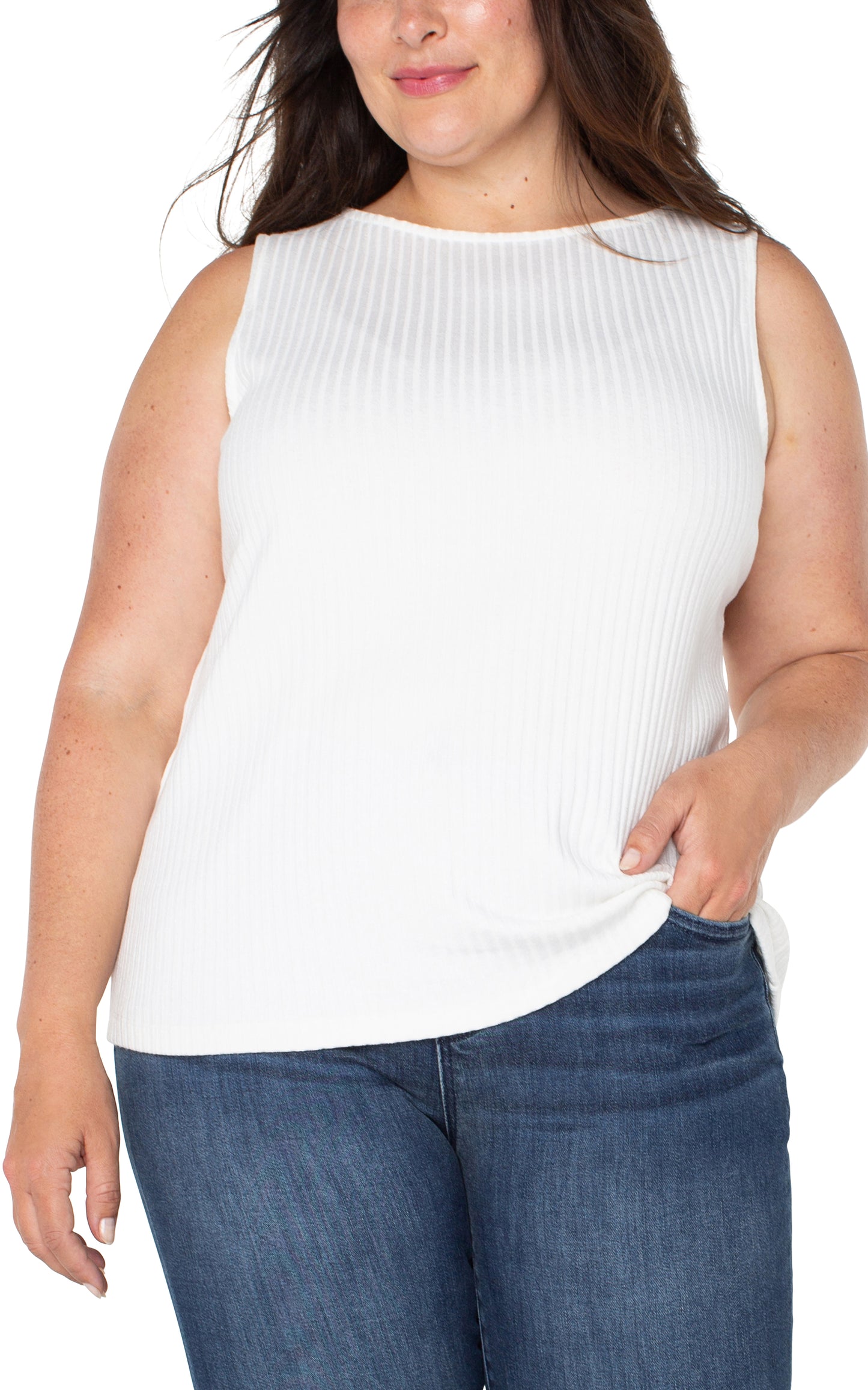 Sleeveless Plus Size Boat Neck Rib Knit Top | Liverpool
