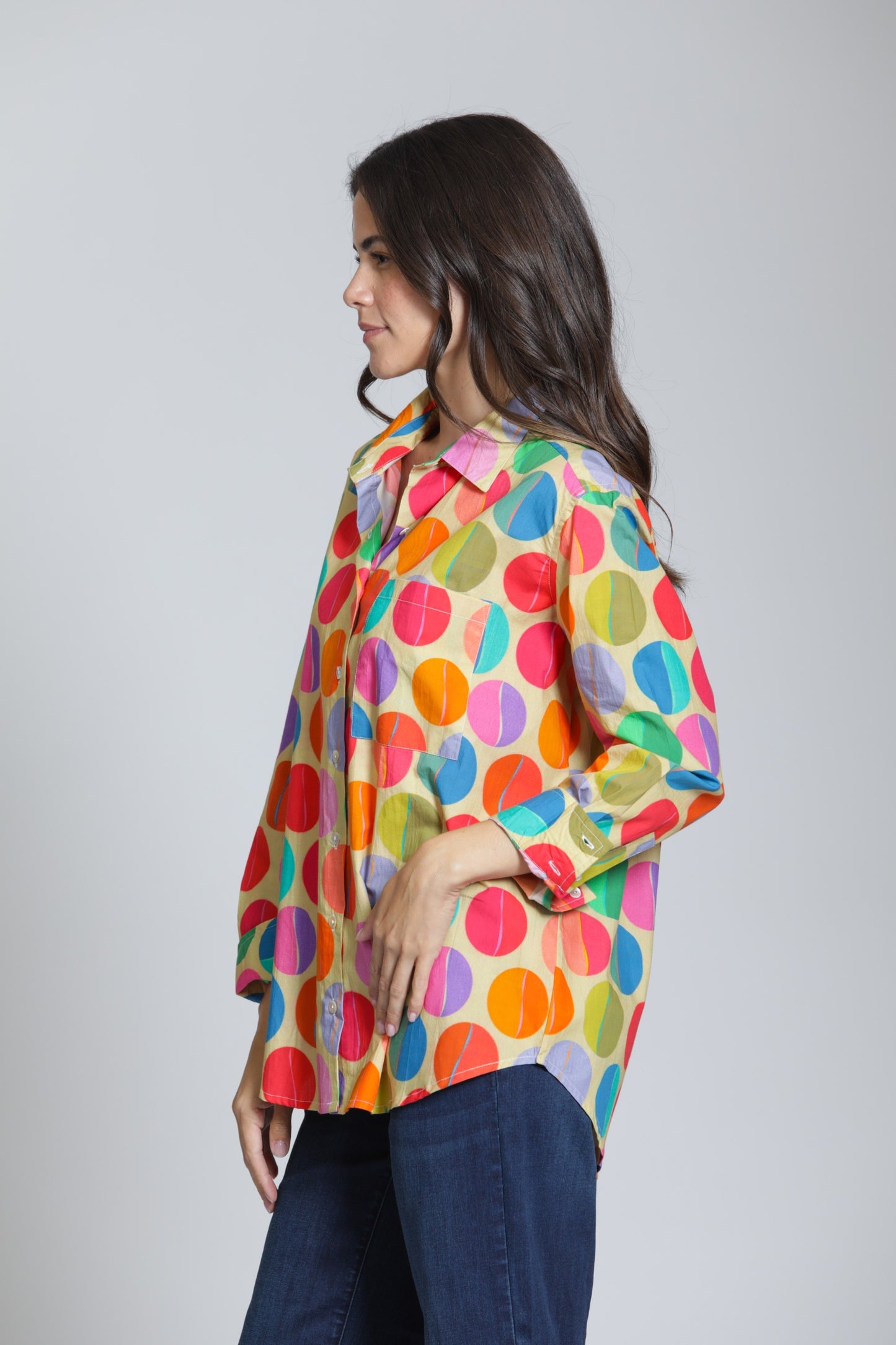 Cotton Button-Up in Retro Dot Print | APNY