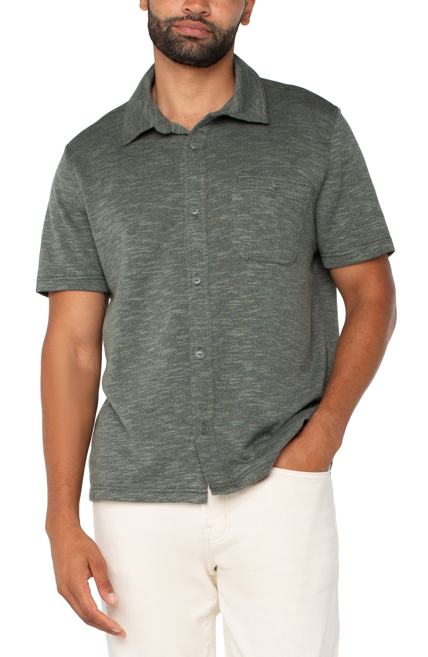Short Sleeve Button Up - Heather Sage | Liverpool