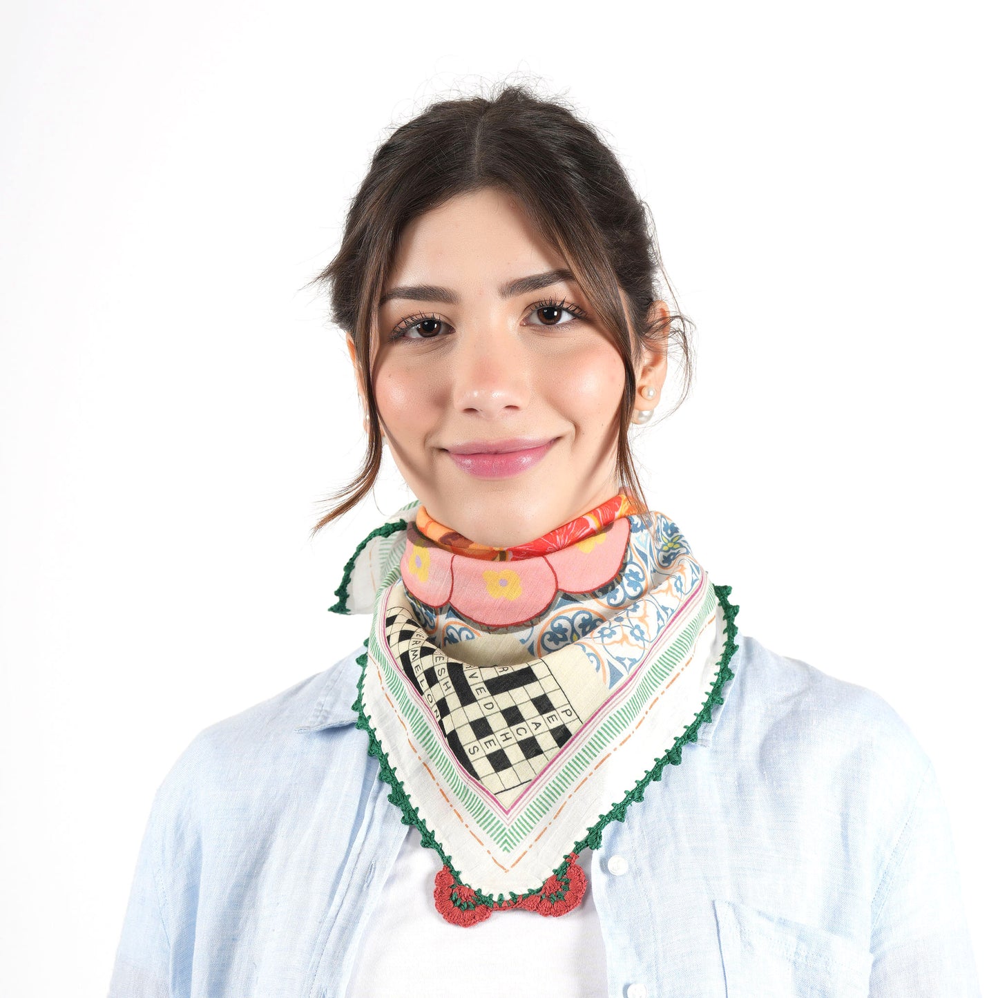 Fruit Cotton Square Scarf with Crochet Border
