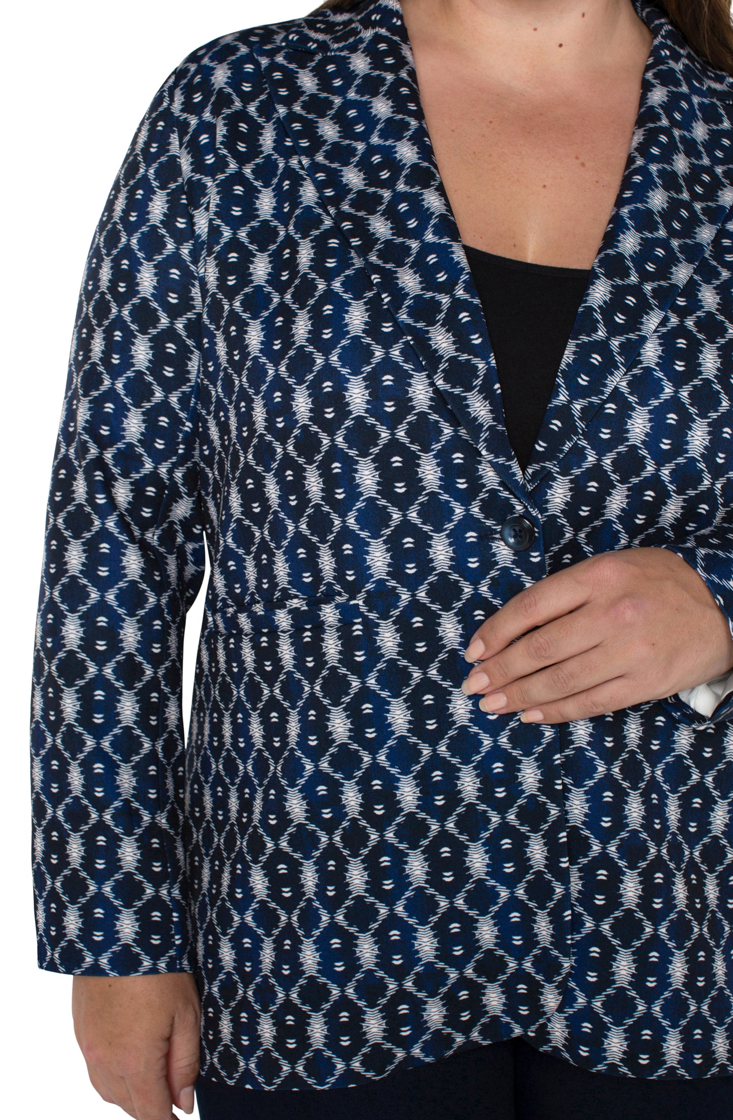 Plus Size Boyfriend Blazer in Navy Batik Print | Liverpool