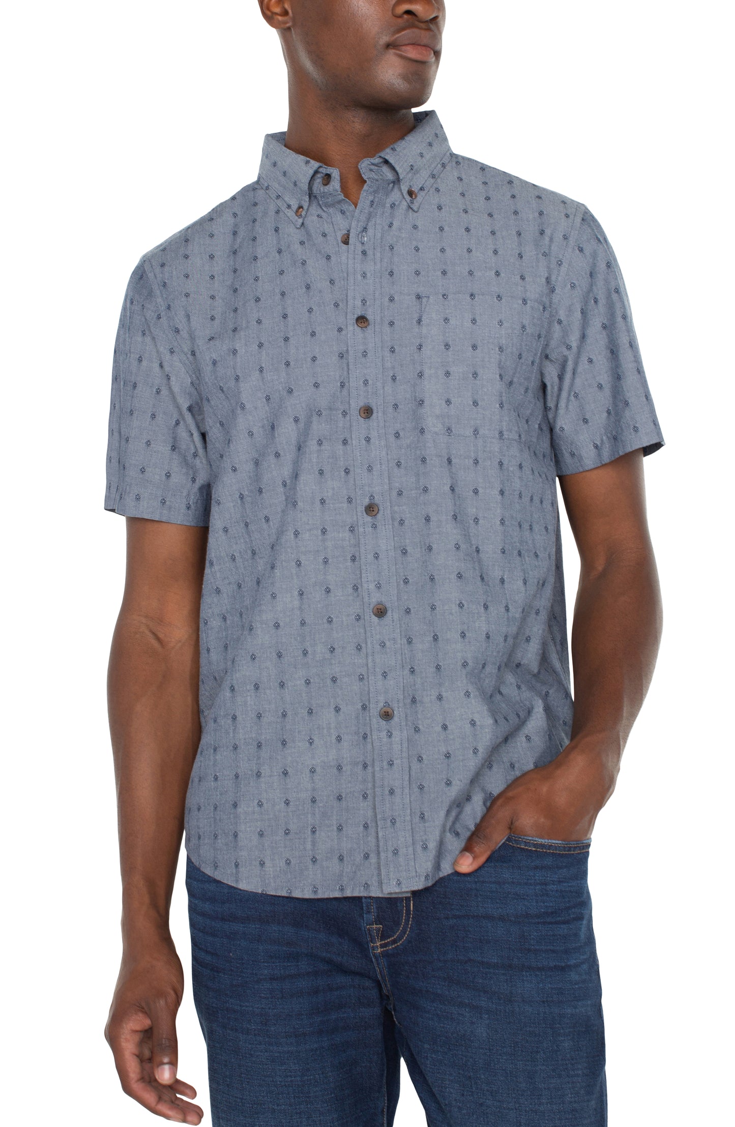 Short Sleeve Button Up Shirt - Chambray Dobby | Liverpool