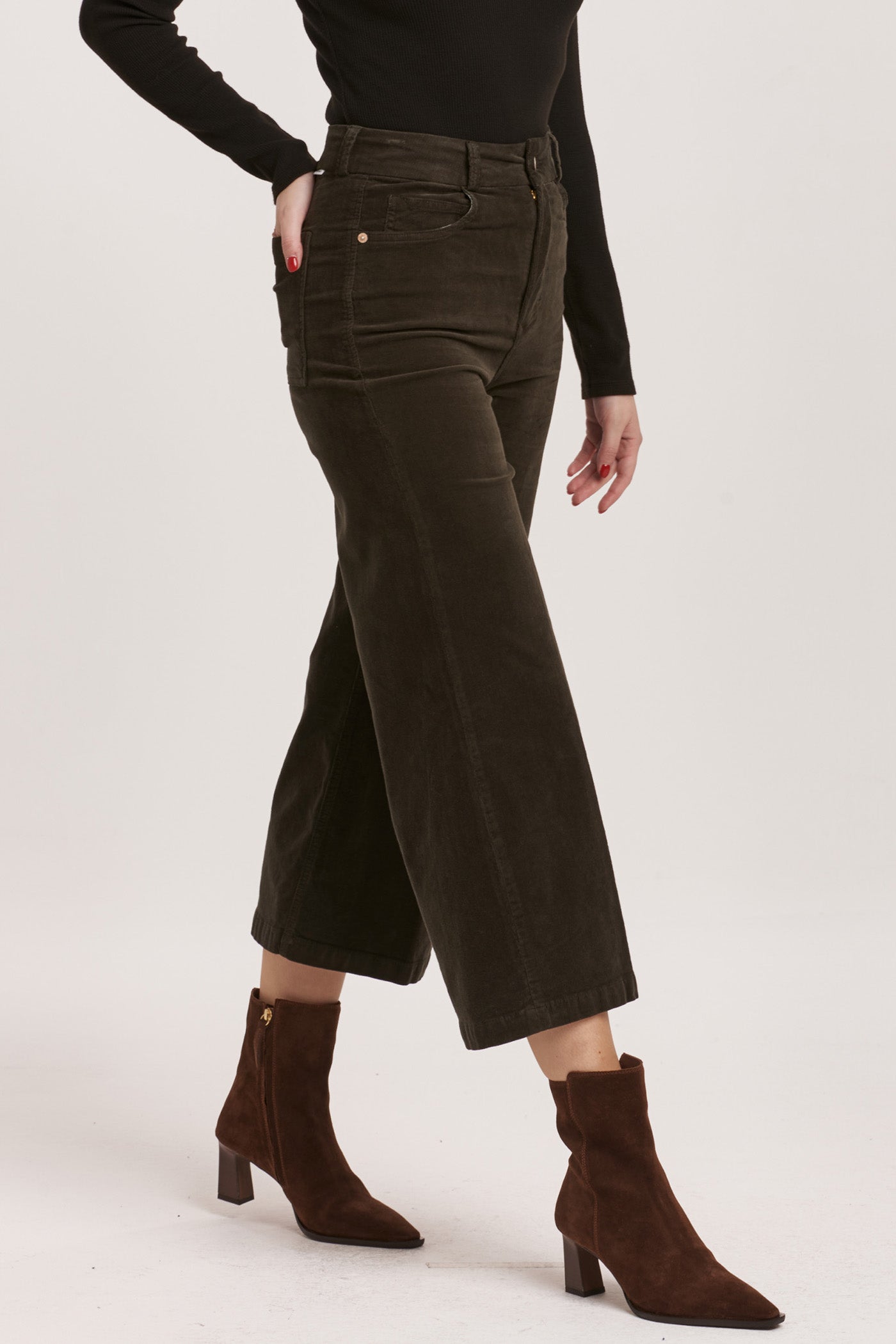 Audrey Wide Crop Corduroy in Forest Pine | Dear John