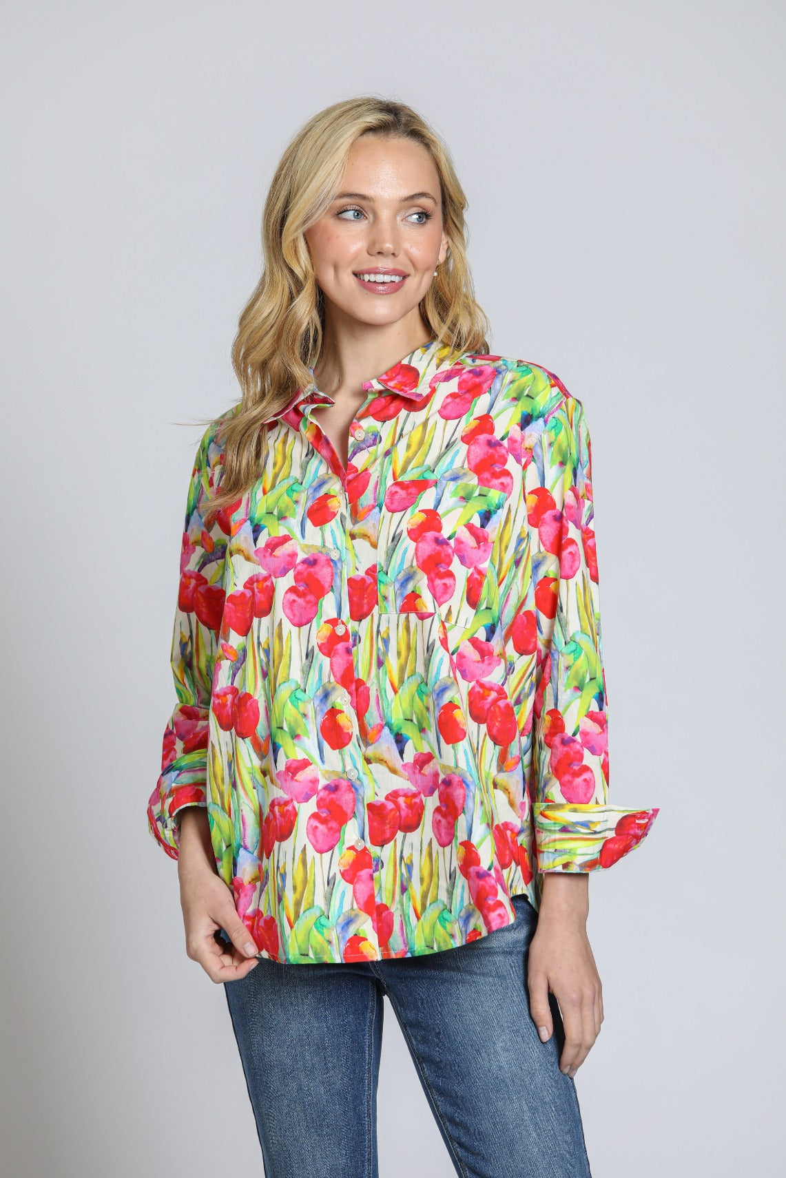 Pink Tulip Cotton Button-Up Shirt | APNY