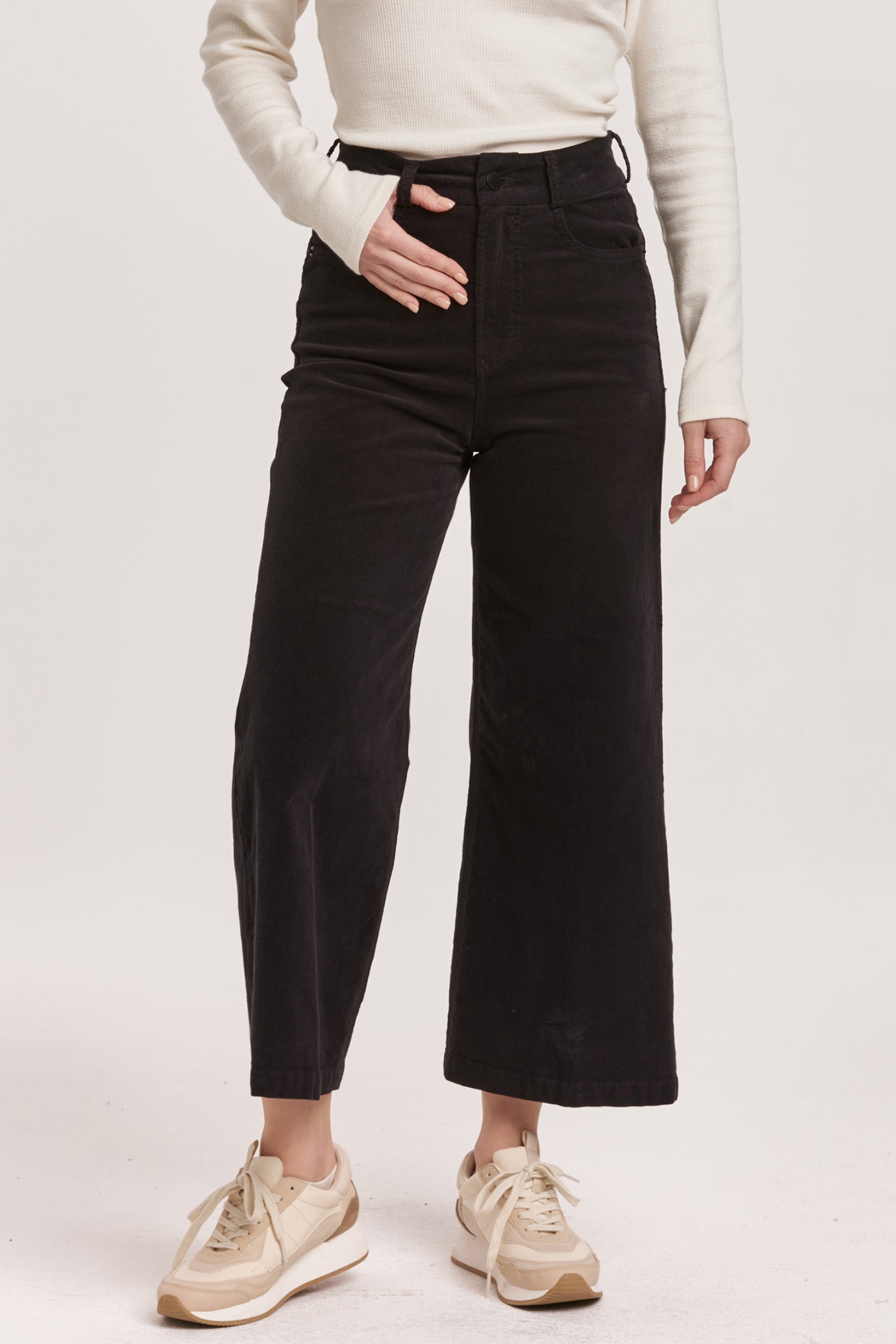 Audrey Wide Crop Corduroy in Black | Dear John
