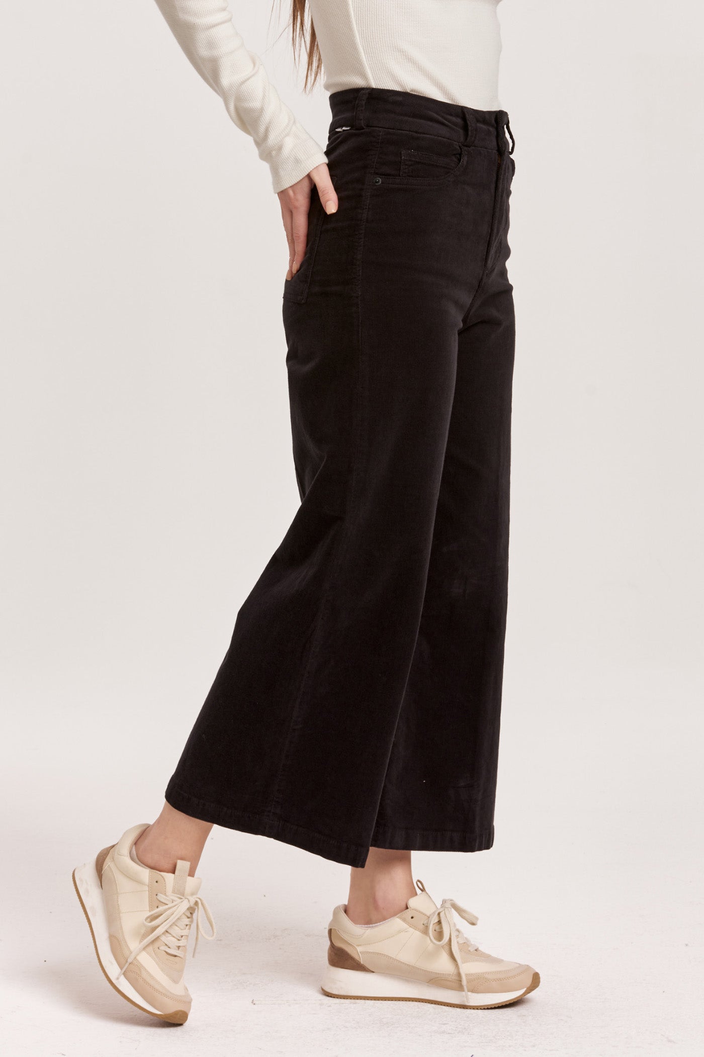 Audrey Wide Crop Corduroy in Black | Dear John