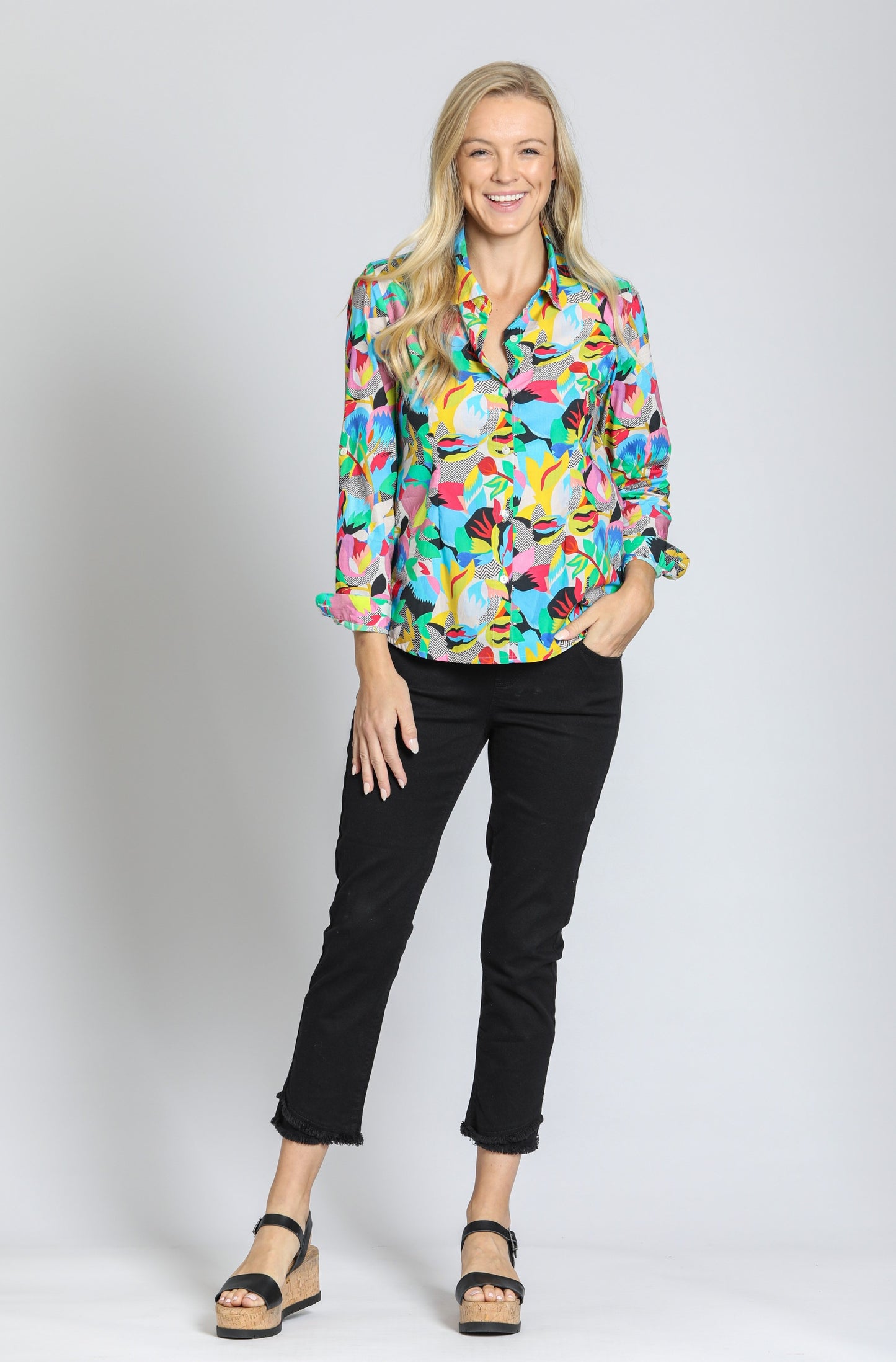 Primary Floral Cotton Button-Up Shirt | APNY
