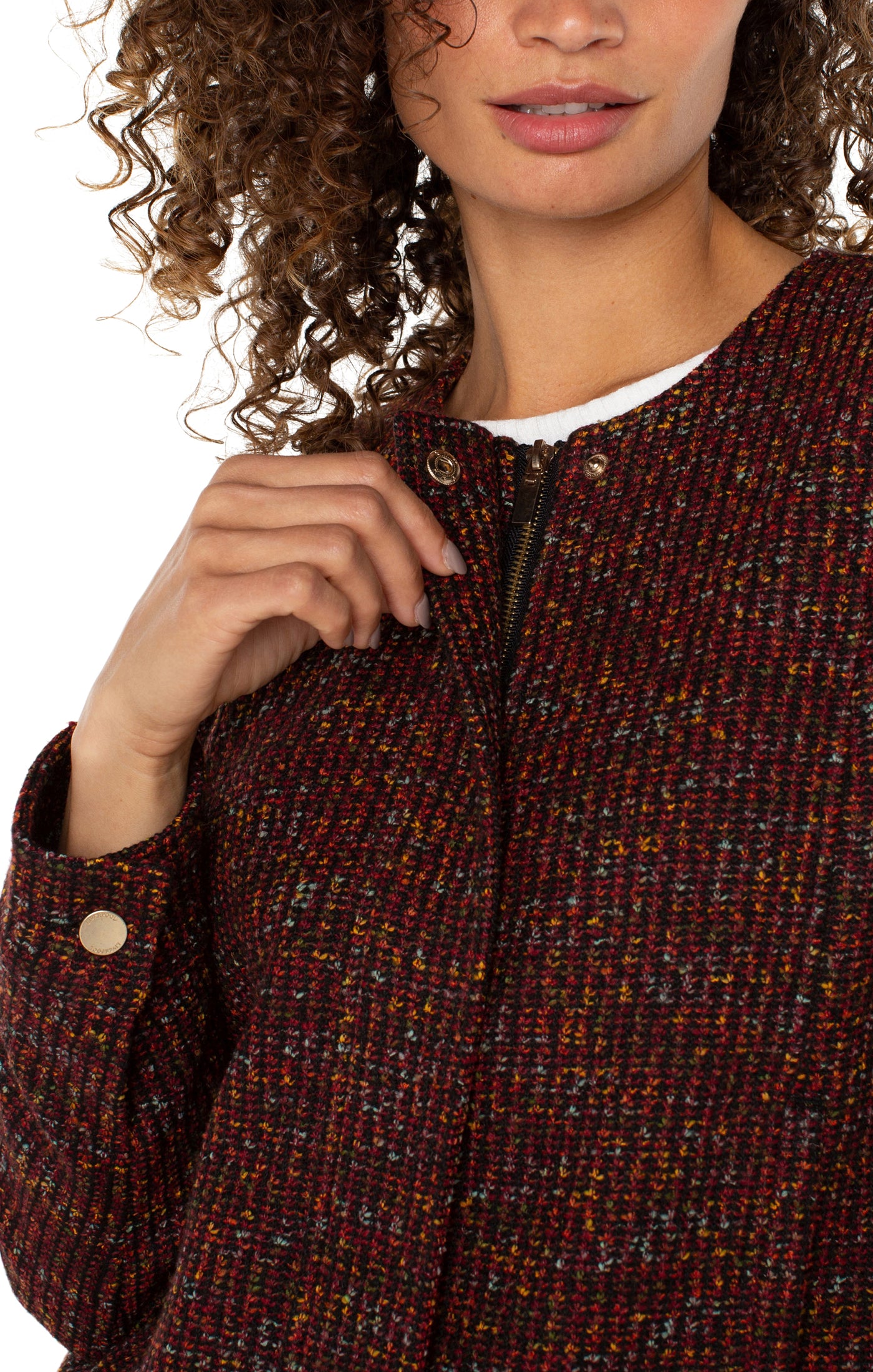 Collarless Zip Up Jacket in Bordeaux | Liverpool