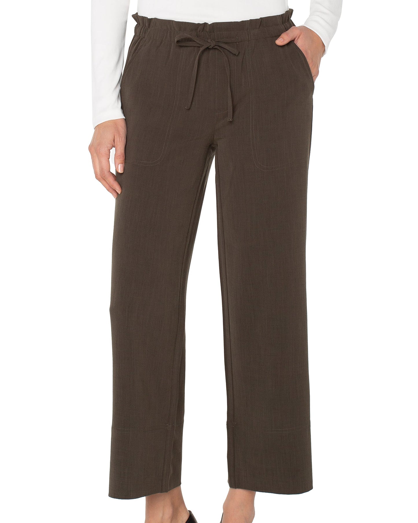 Wide Leg Ankle Pants in Black Olive | Liverpool