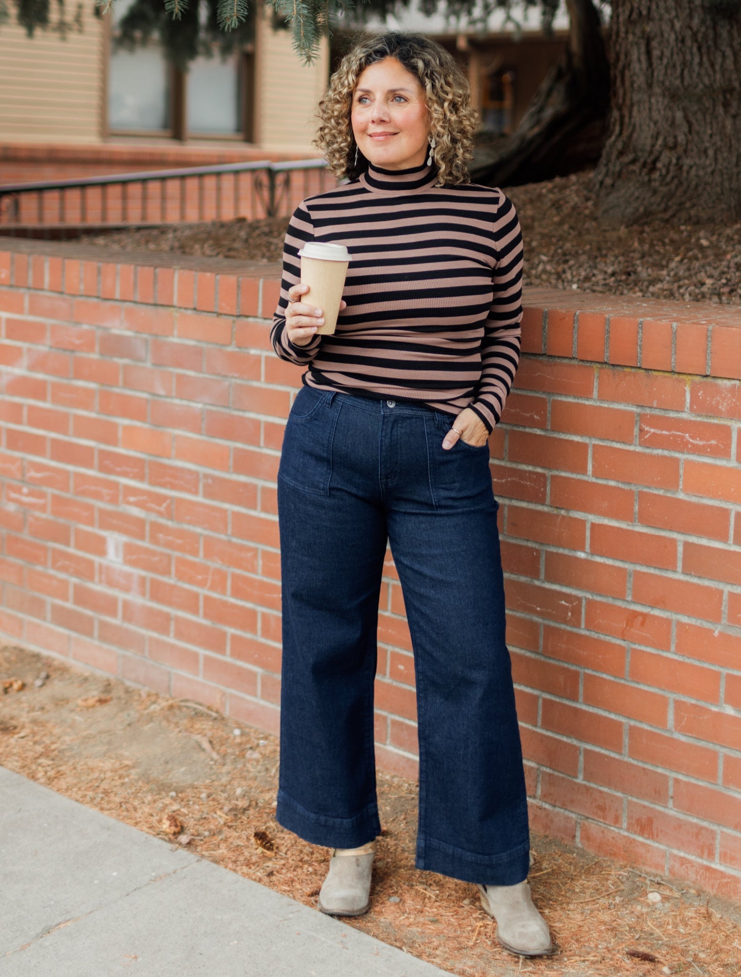 Long Sleeve Mock Neck in Mocha Stripe | Sanctuary