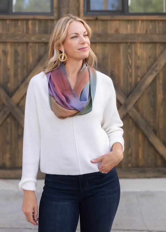 Handwoven Bamboo Infinity Scarf in Muted Multi