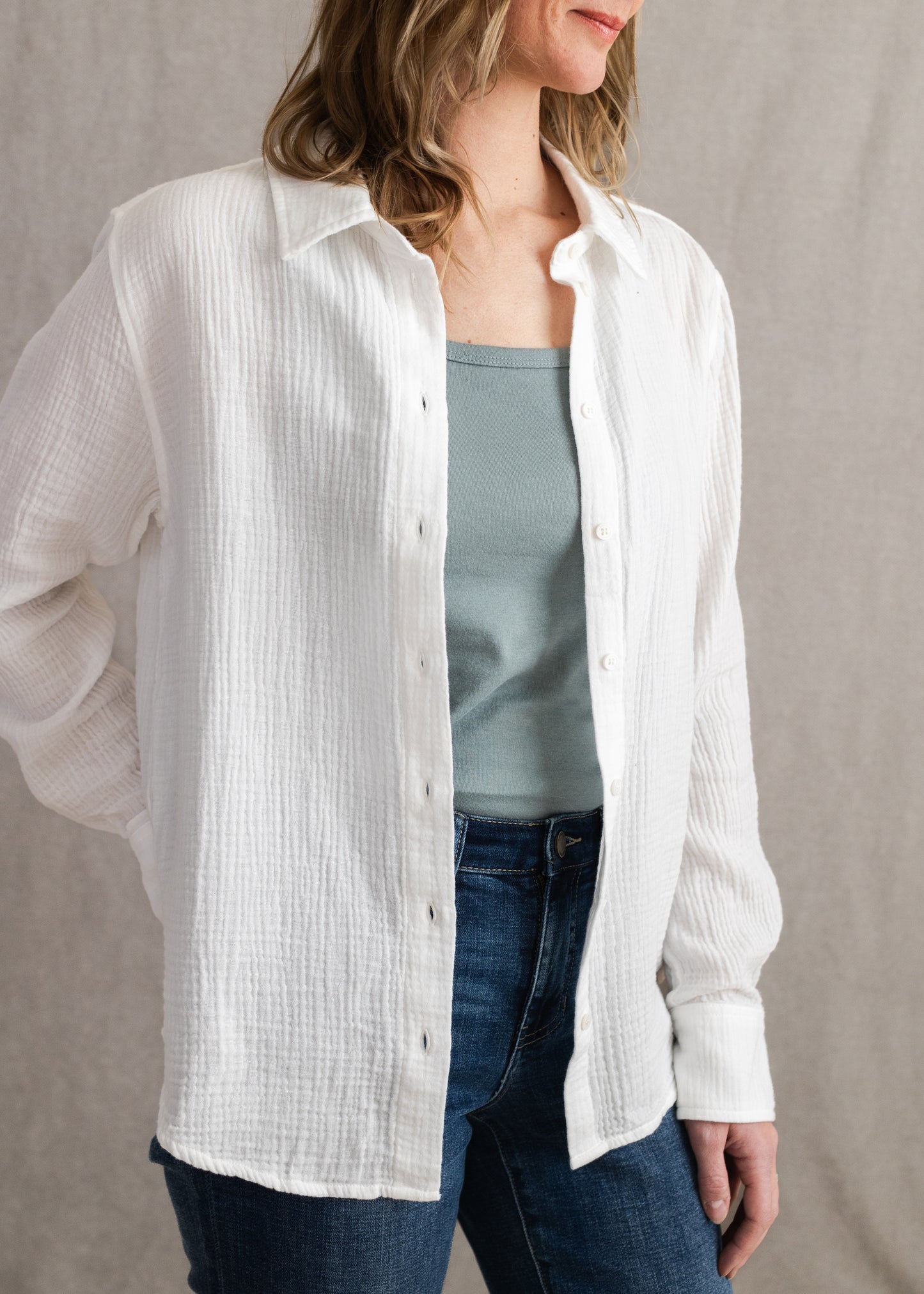 Gaia Gauze Shirt in White | Dear John