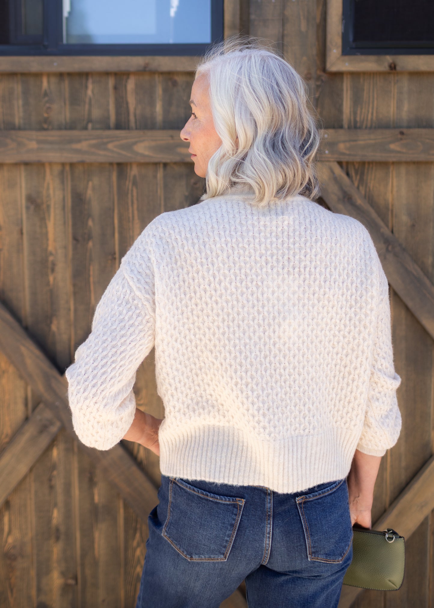 Mock Neck Knit Sweater in Beige