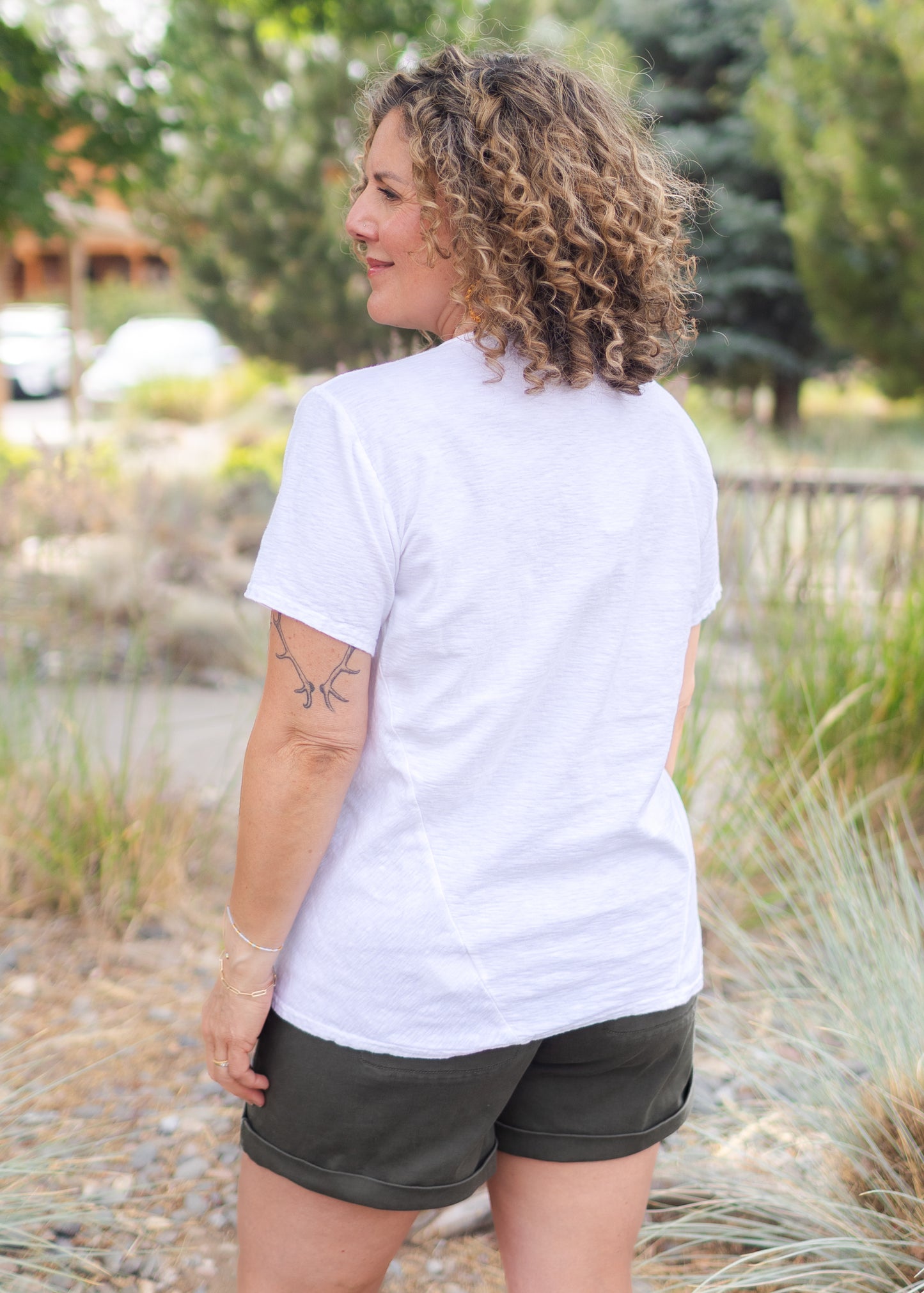 Short Sleeve Bias Tee in White | Cut•Loose