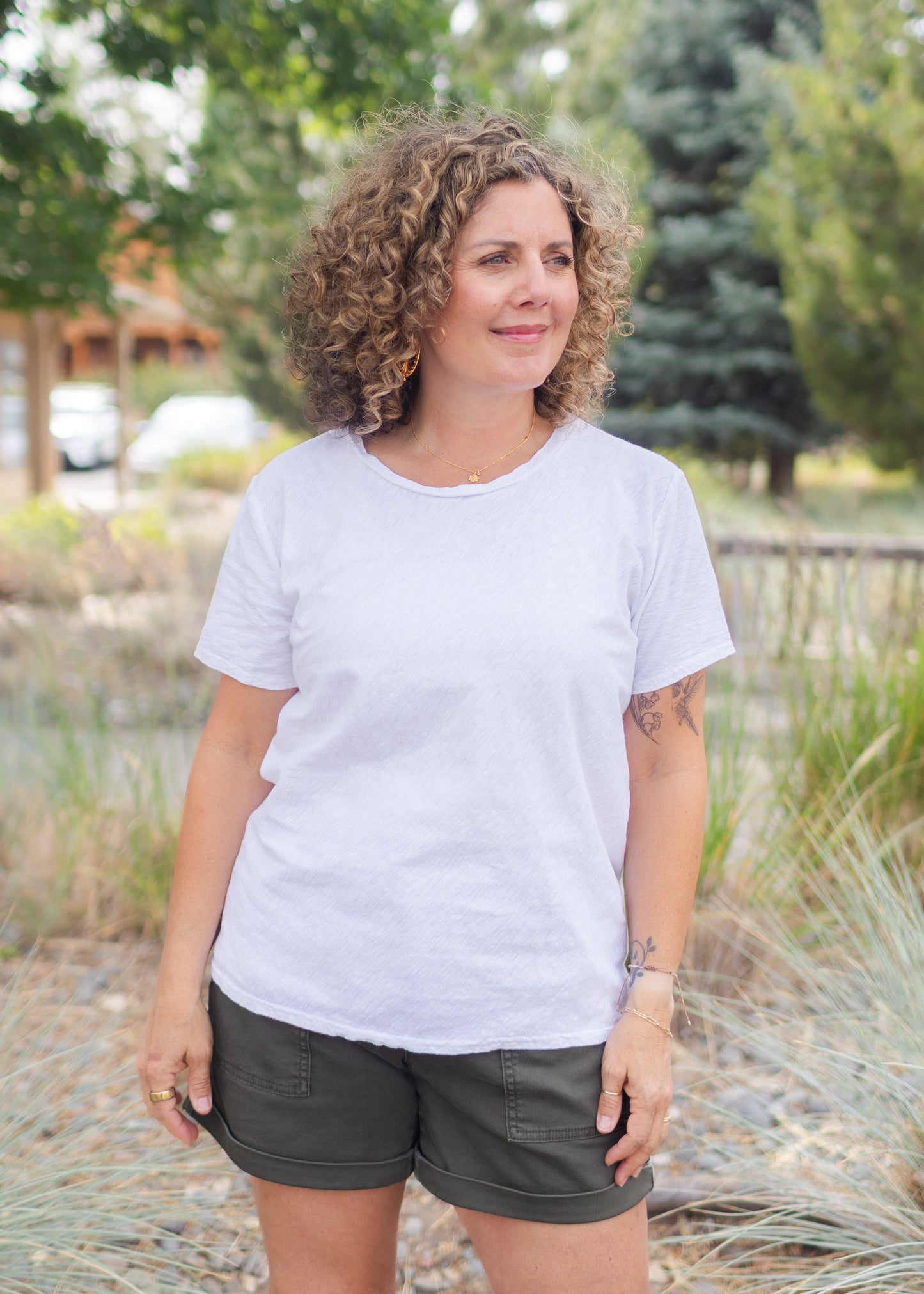 Short Sleeve Bias Tee in White | Cut•Loose