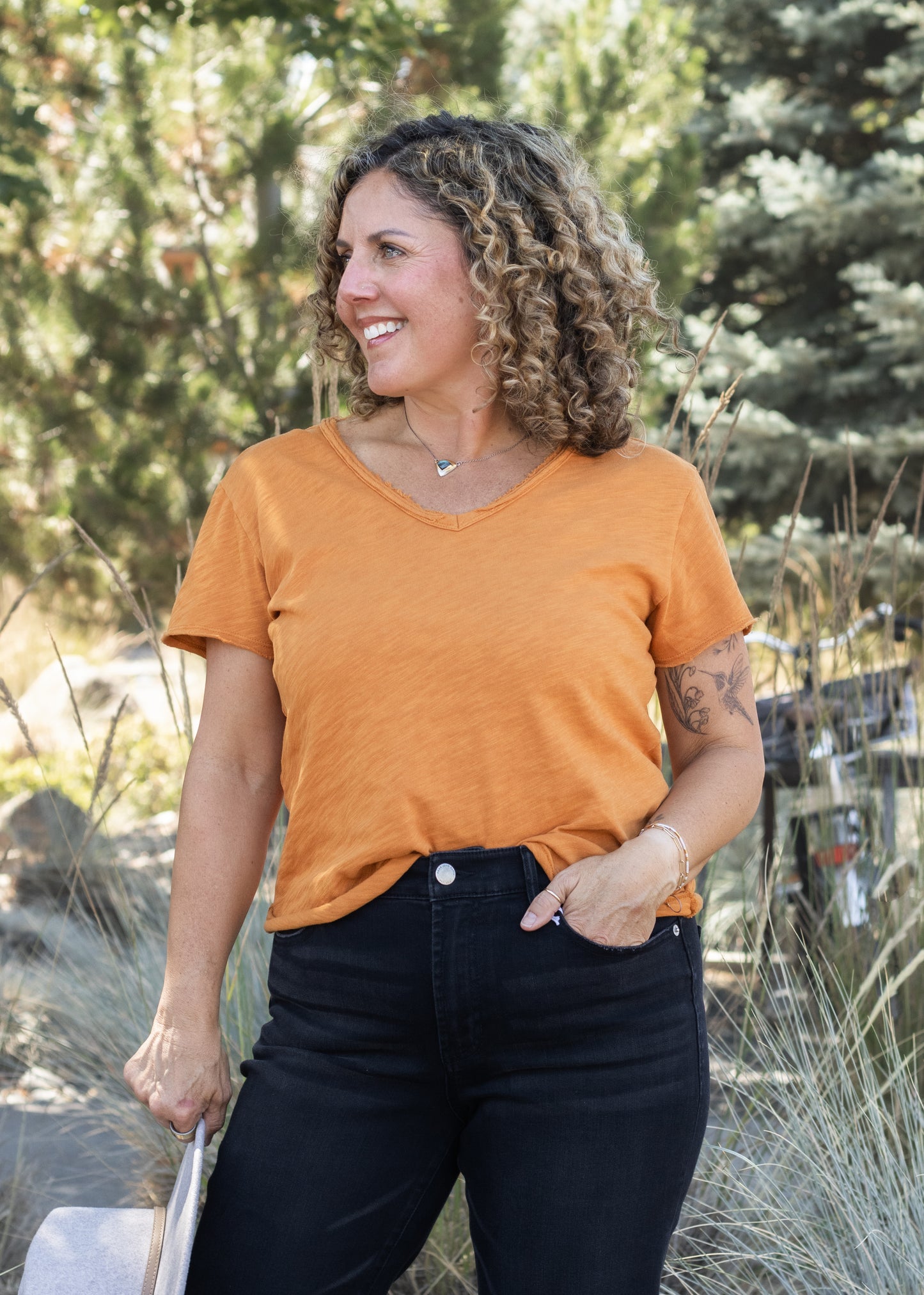 Vanya Relaxed V-Neck Tee in Spice | Dear John
