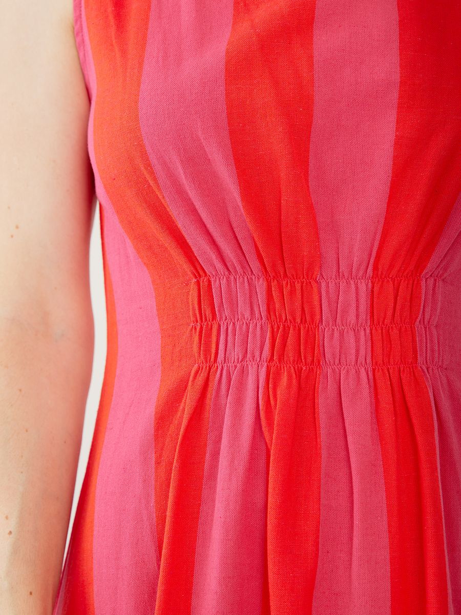 Sleeveless Midi Dress in Red & Pink Stripe | Mata Traders