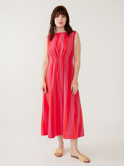 Sleeveless Midi Dress in Red & Pink Stripe | Mata Traders
