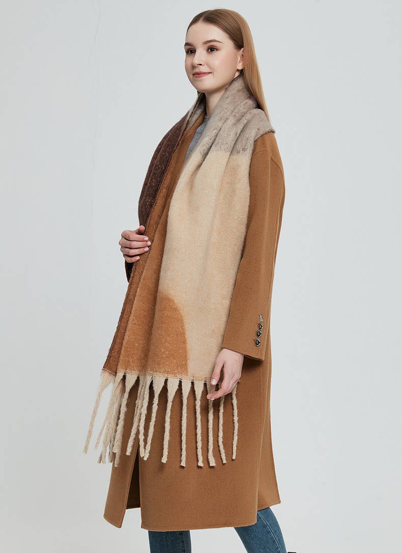 Soft Chunky Abstract Fleece Scarf in Tan