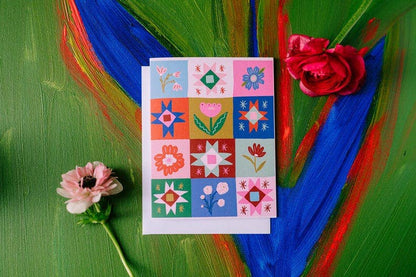 Colorful Quilt Illustration Card