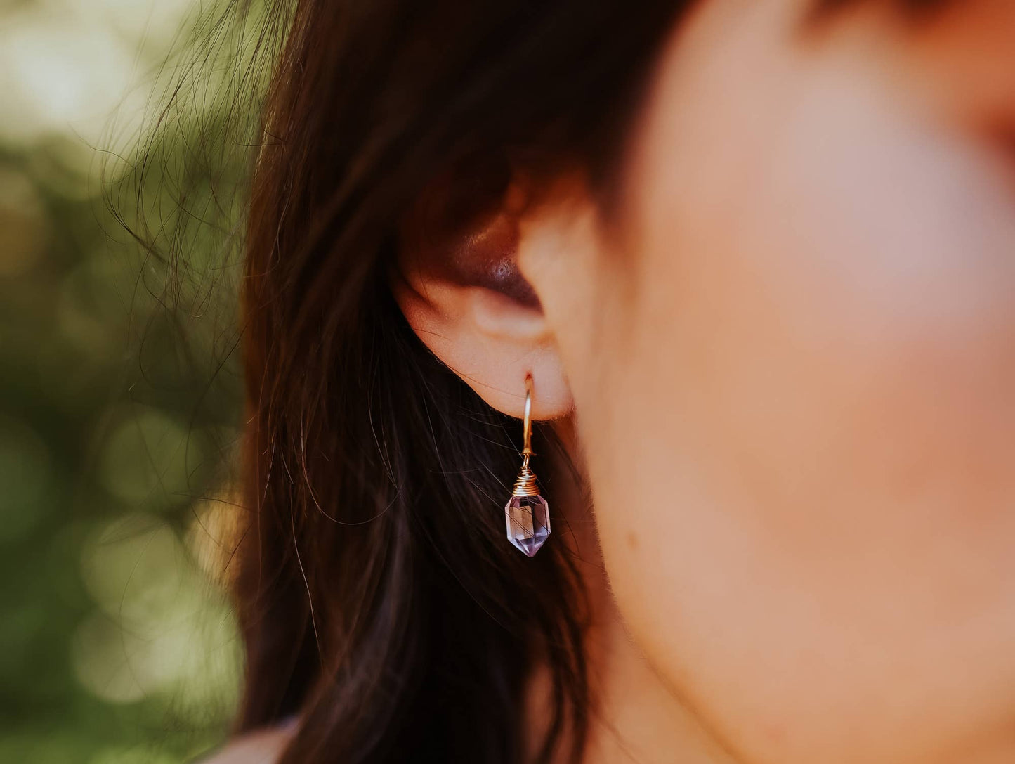 Pink Amethyst Pike Dangle Hug Hoops