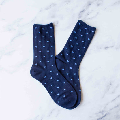 Navy Heart Crew Socks