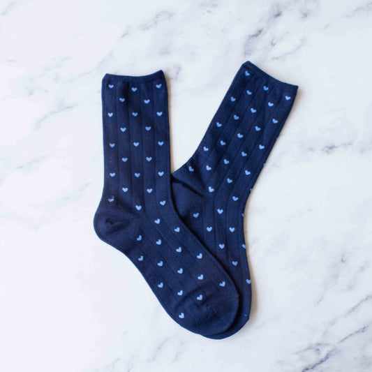 Navy Heart Crew Socks