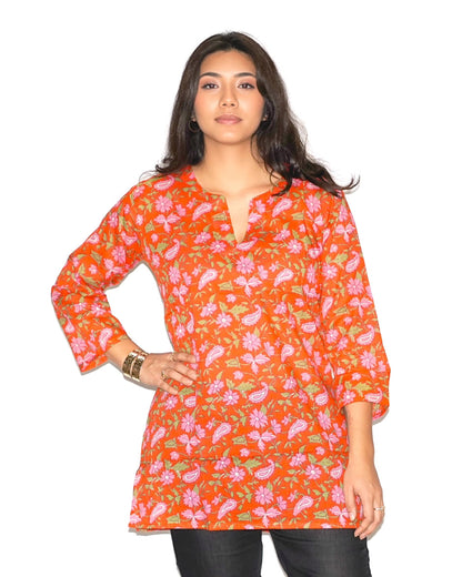 Cotton Tunic Top in Pink & Coral