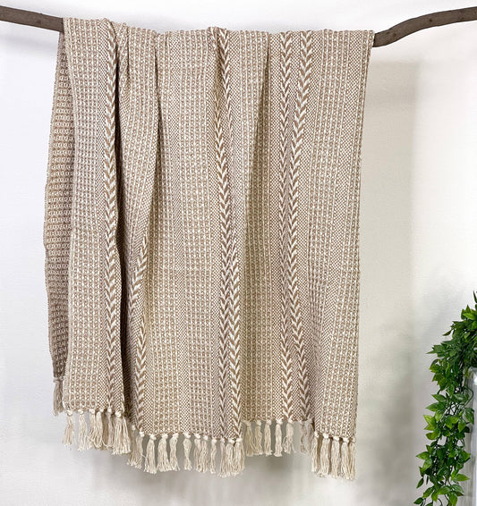 Beige & Ivory Braided Waffle Throw