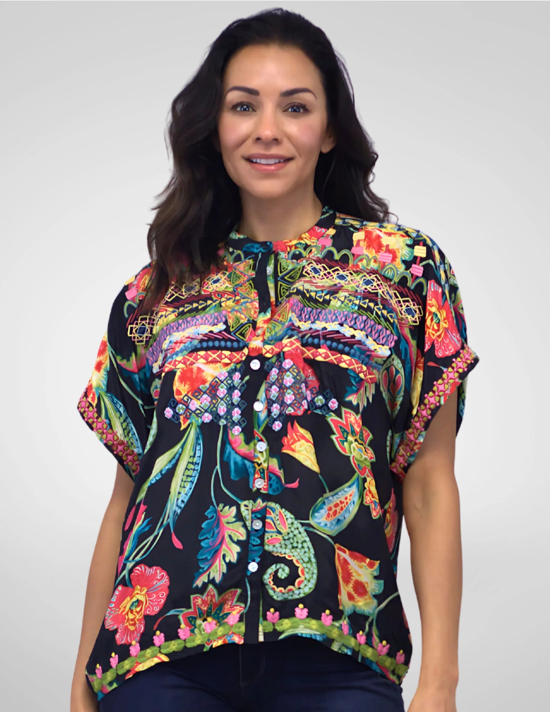 Carlita Blouse in Black Multi | Caite