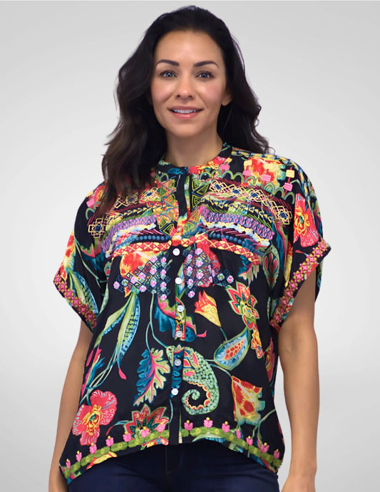 Carlita Blouse in Black Multi | Caite
