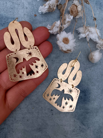 Brass Birds Dangle Earrings