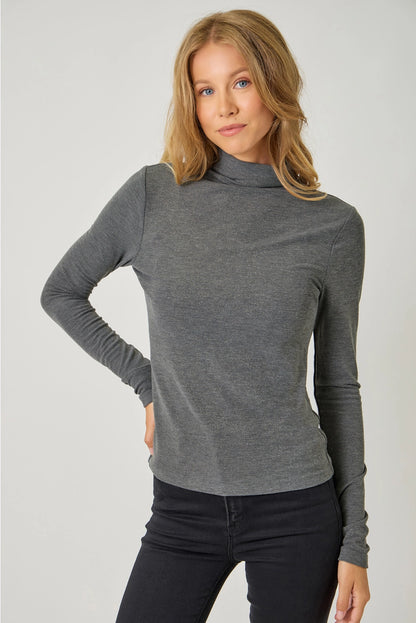 Metallic Mock Neck Top in Grey