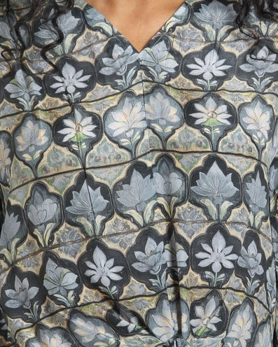 Button Up Tunic in Gray Flower Print | APNY