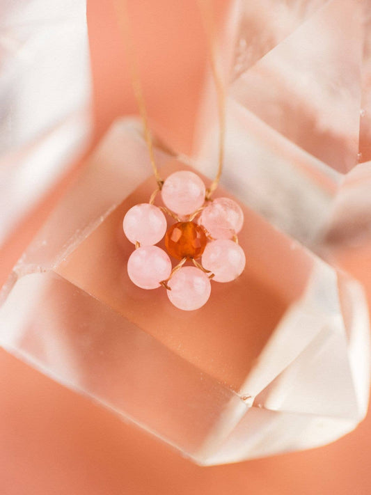 Rose Quartz and Carnelian Flower Necklace