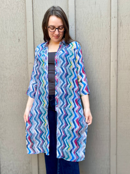 Button Up Tunic in Vertical Zig Zag