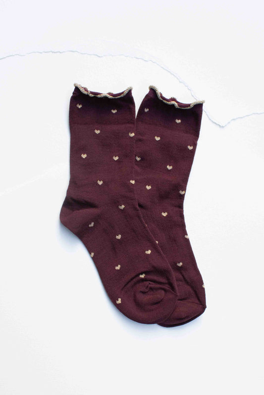 Wine Ruffle Heart Socks