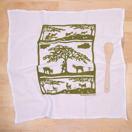 Green Goats Flour Sack Tea Towel