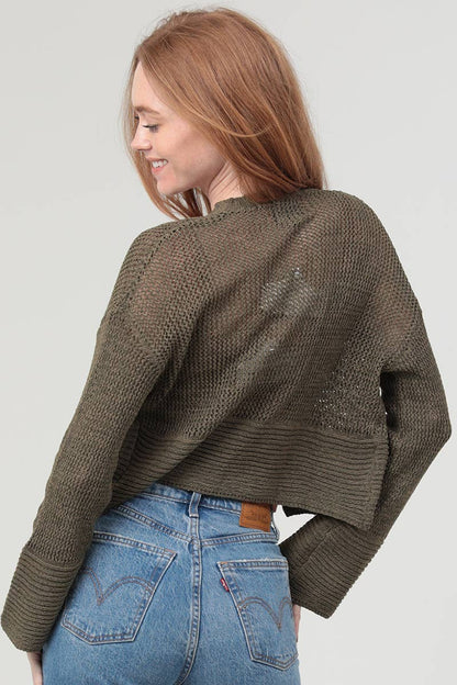 Lightweight Open Knit Cardigan in Green