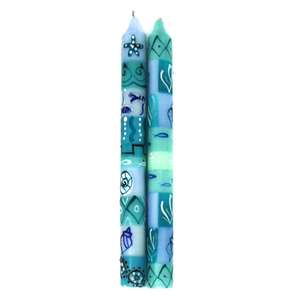 Teal Blue Hand-Painted Taper Candles Pair