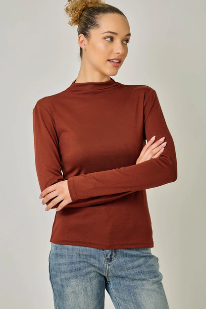 Essential Mock Neck Top in Rust